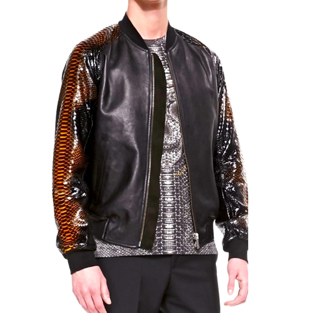 Super Stylish Men's Black Python Leather Jacket - image 1